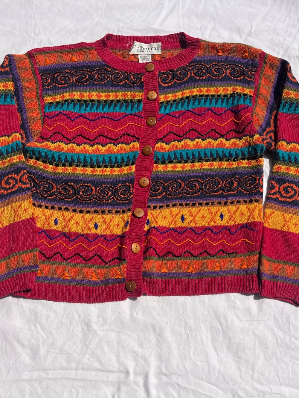 Vintage 80s Melbourne Elements Funky Beaded Cardigan Sweater S